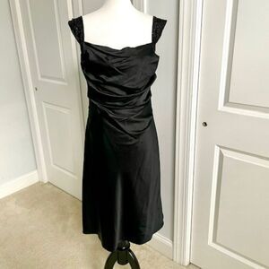 Kay Unger Black Silk Sequined Draped Rouched Stretchy Dress Size 14